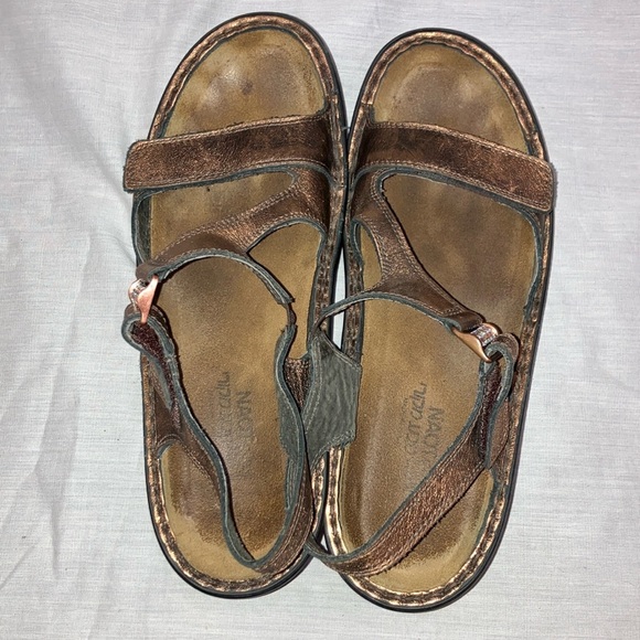 Naot sparkly copper Sandals Velcro adjustable Ankle & toe Straps & Wedge Sole. - Picture 6 of 11